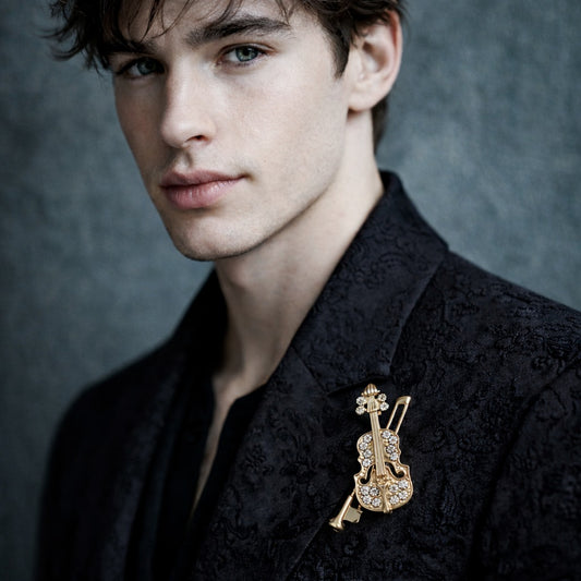 Men's Luxury Crystal Musician's Violin Brooch
