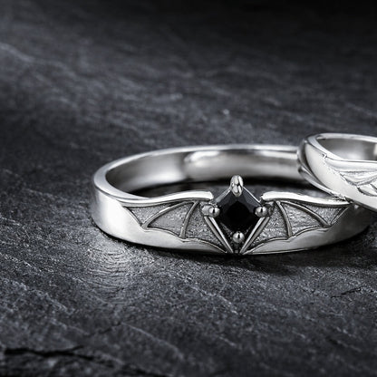 Gothic Angel & Demons Wings Crystal Encrusted Matching Couple Rings