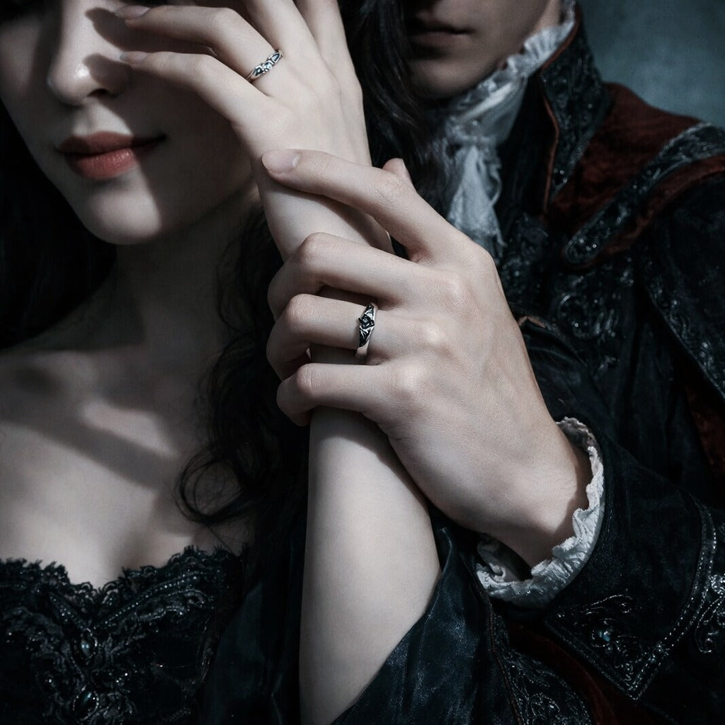 Gothic Angel & Demons Wings Crystal Encrusted Matching Couple Rings