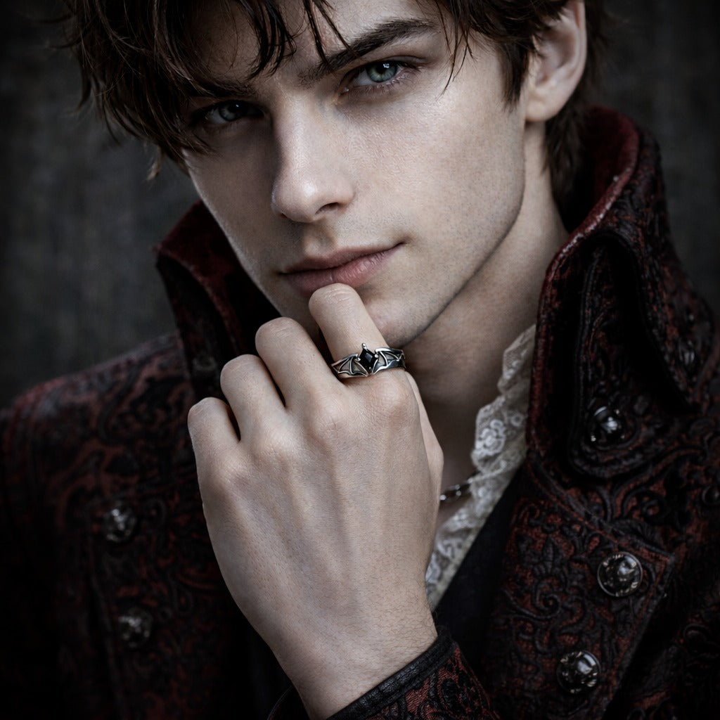 Gothic Angel & Demons Wings Crystal Encrusted Matching Couple Rings