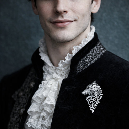 Men's Viking Wolf Head Filigree Brooch