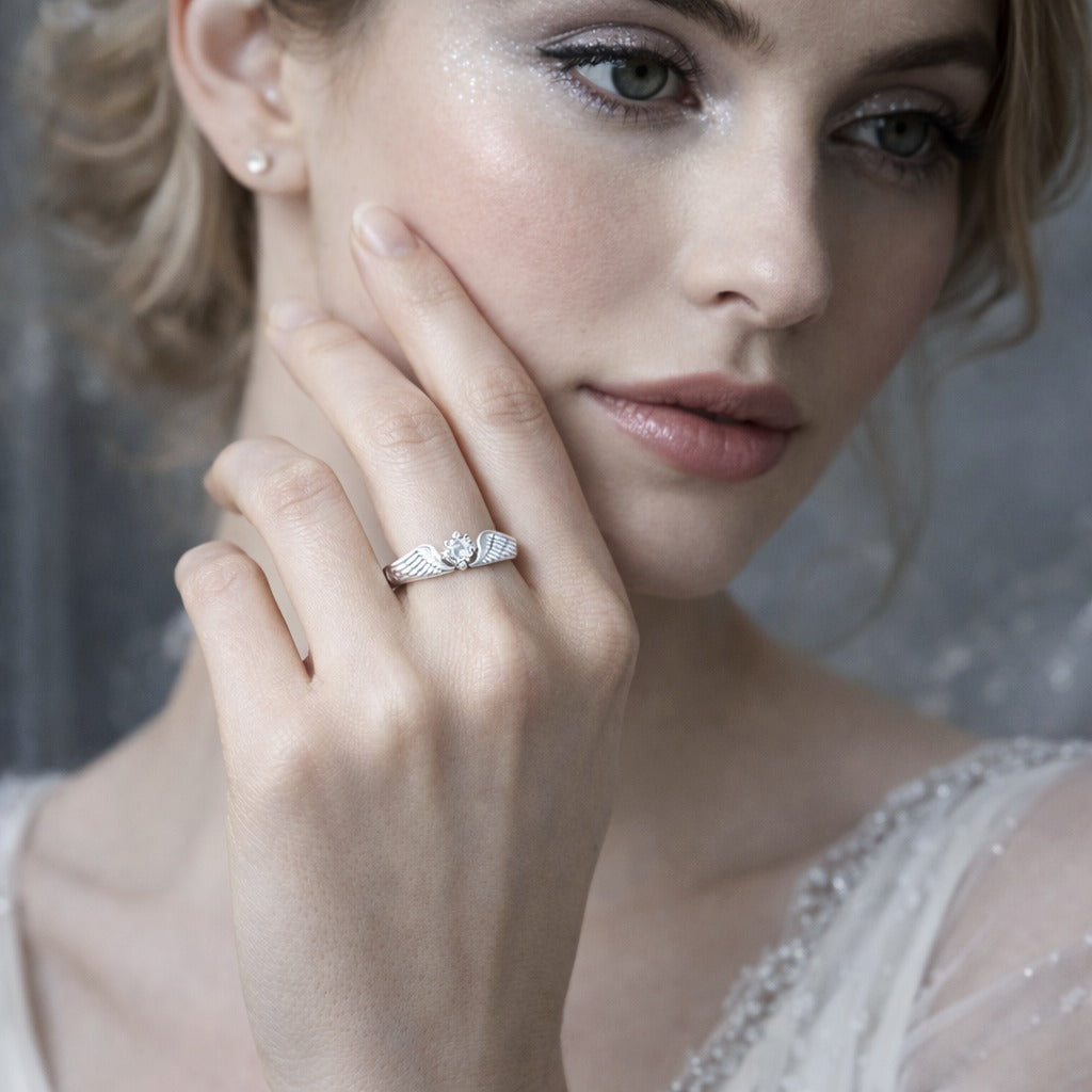 Gothic Angel & Demons Wings Crystal Encrusted Matching Couple Rings