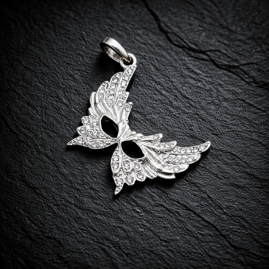 925 Sterling Silver & Zircon Feathered Venetian Masquerade Mask Charm