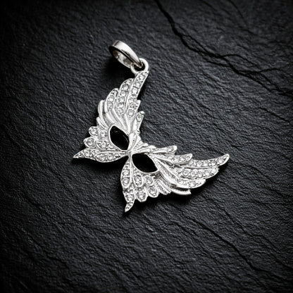 925 Sterling Silver & Zircon Feathered Venetian Masquerade Mask Charm