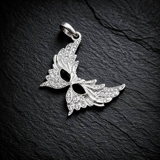 925 Sterling Silver & Zircon Feathered Venetian Masquerade Mask Charm
