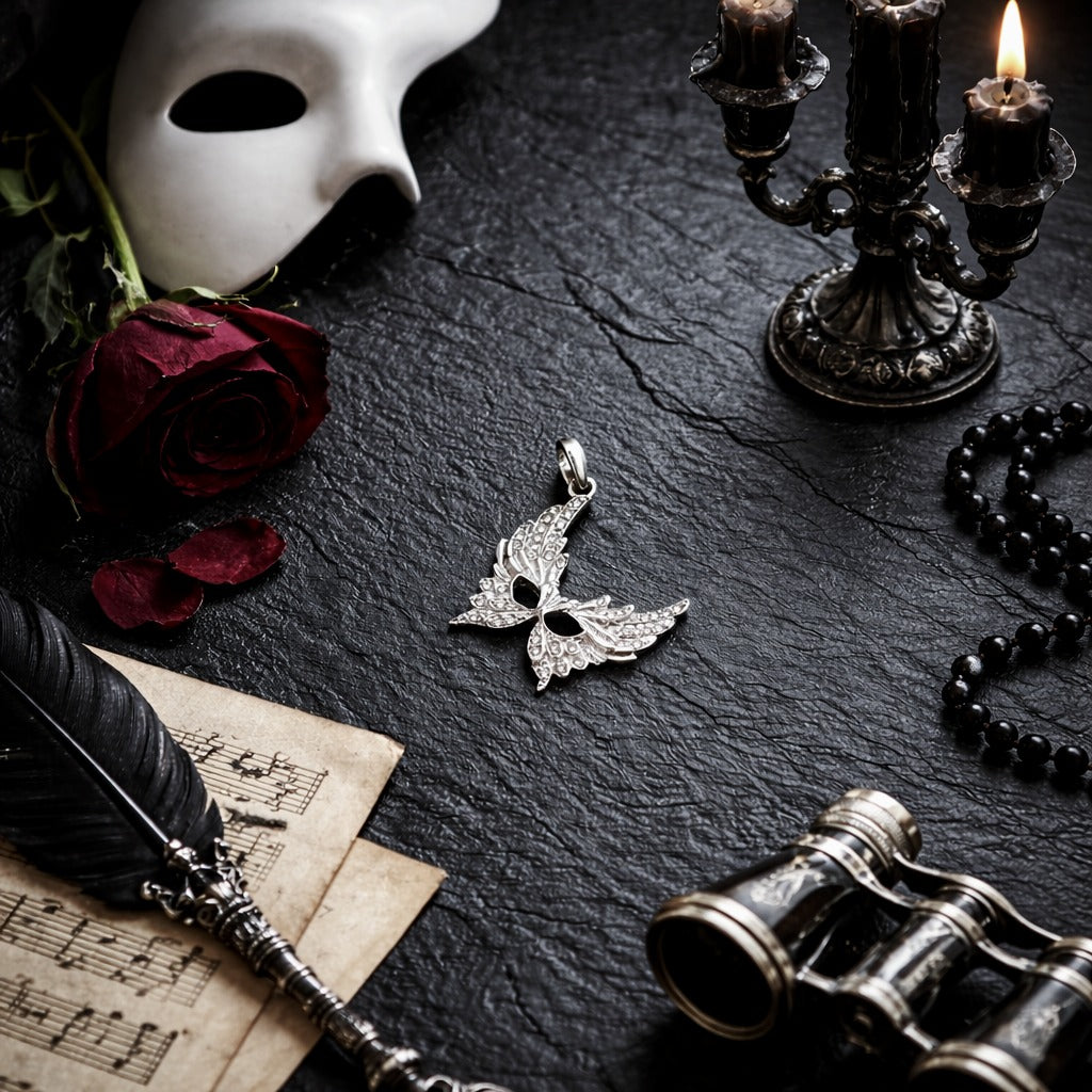925 Sterling Silver & Zircon Feathered Venetian Masquerade Mask Charm