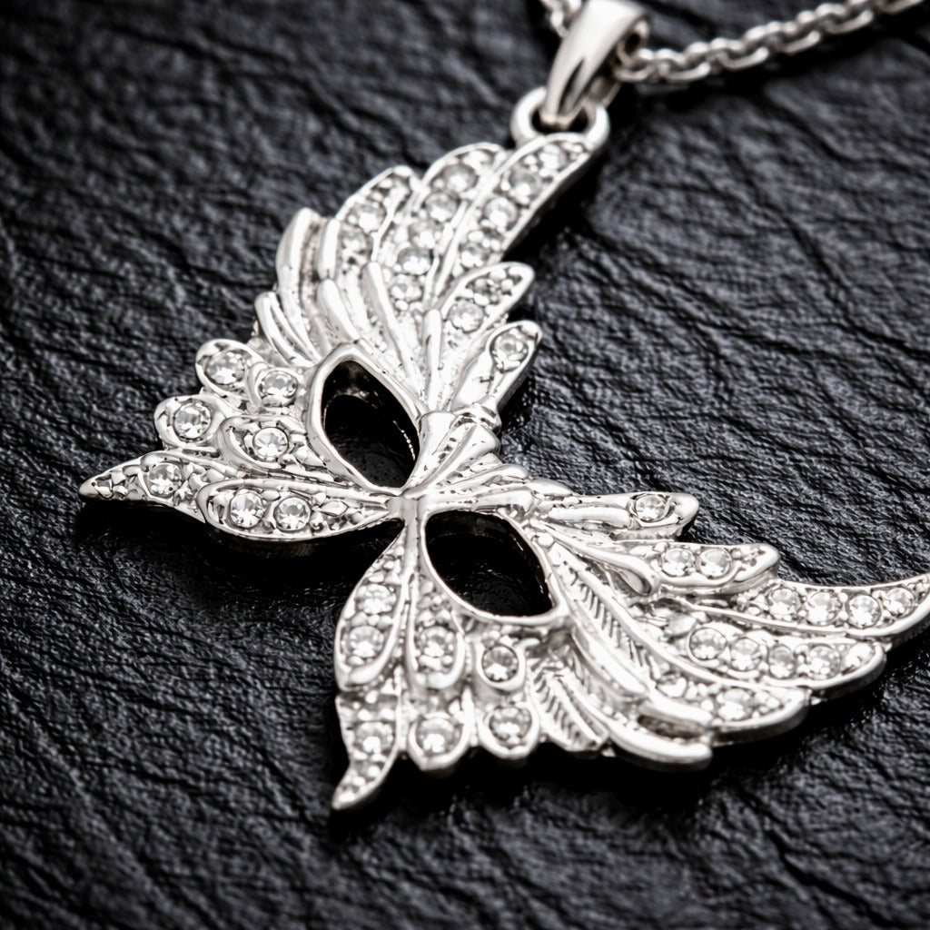 925 Sterling Silver & Zircon Feathered Venetian Masquerade Mask Charm