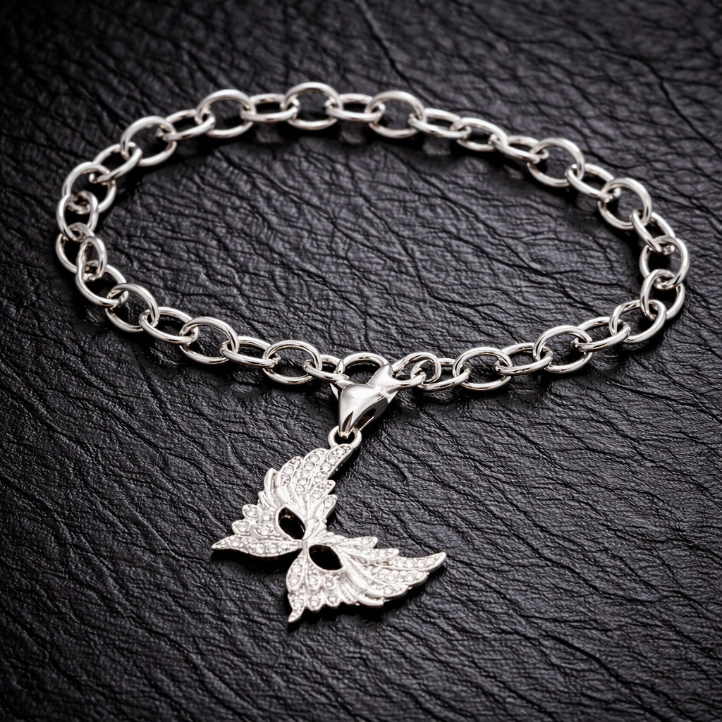 925 Sterling Silver & Zircon Feathered Venetian Masquerade Mask Charm