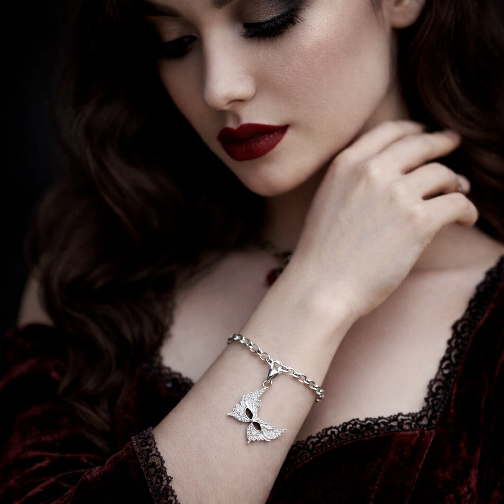 925 Sterling Silver & Zircon Feathered Venetian Masquerade Mask Charm