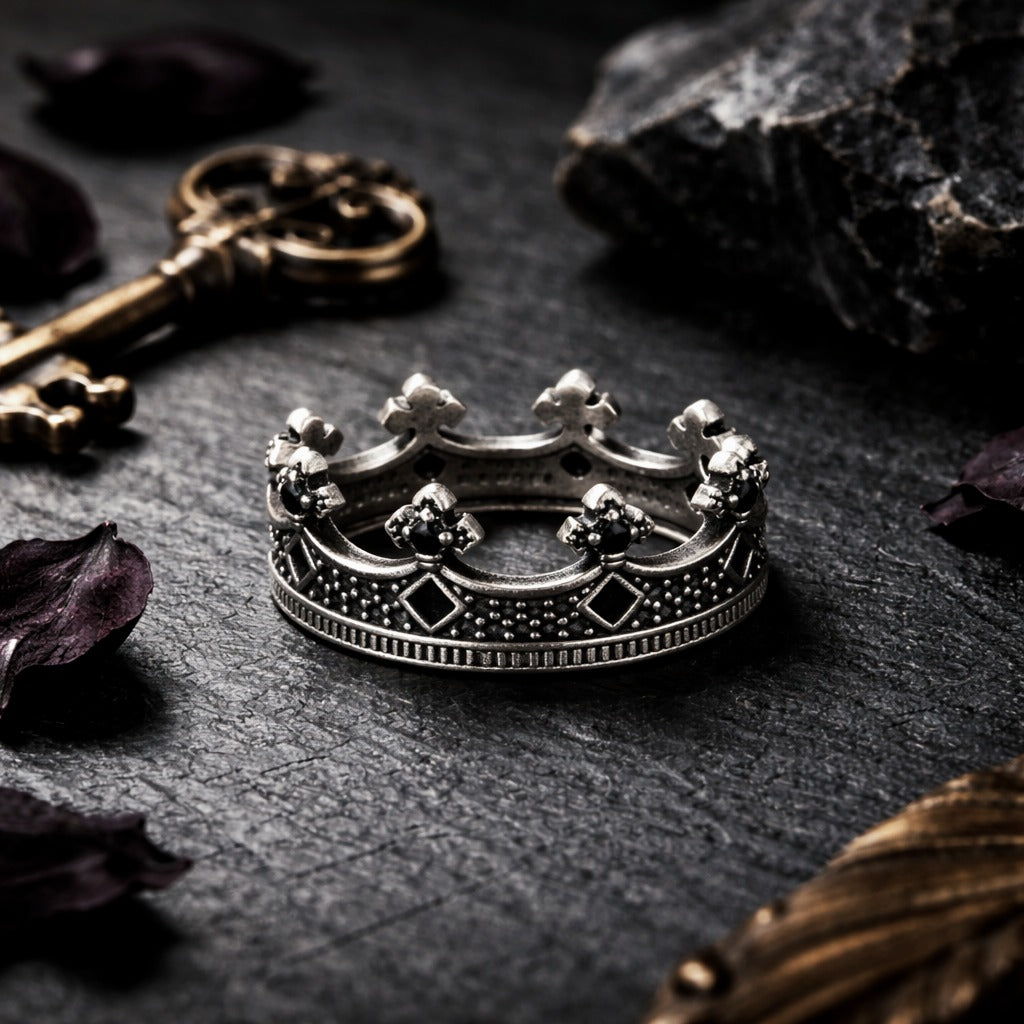 925 Sterling Silver European Medieval Renaissance Royal Crown Women's Ring