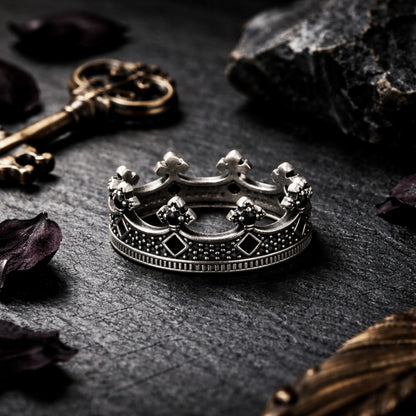 925 Sterling Silver European Medieval Renaissance Royal Crown Women's Ring