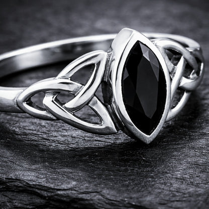 Women's Marquise Cut Black Onyx & Silver Celtic Knot Ring