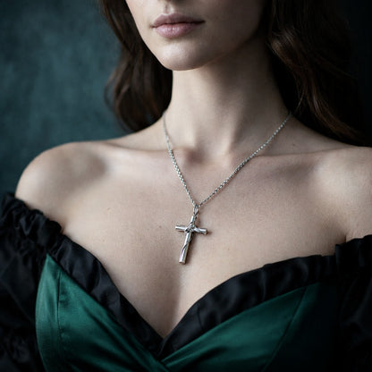 Religious Vine Wrapped Silver Cross Matching Couple Necklace