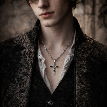 Sleek Black & Silver Arrow Shaped Religious Cross Necklace