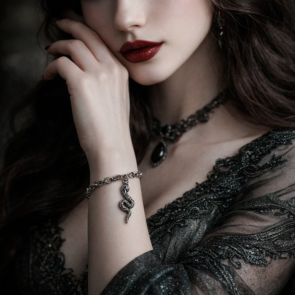 925 Sterling Silver Twisted Snake Black Zircon Encrusted Pendant Charm