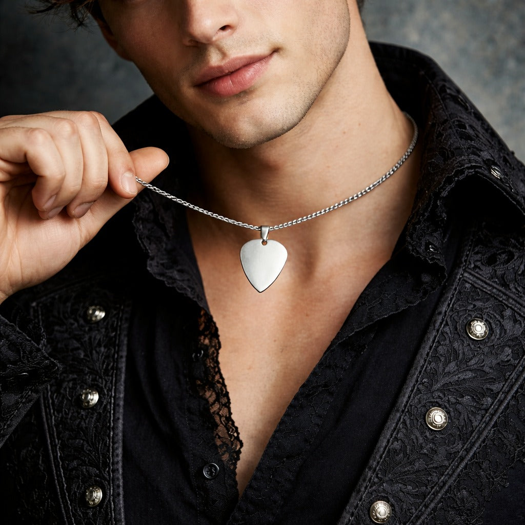 Men's Stylish Rock Music Guitar Pick Pendant Necklace