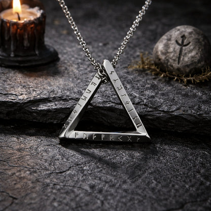 Men's Antique Norse Viking Twisted Triangle Rune Pendant Necklace