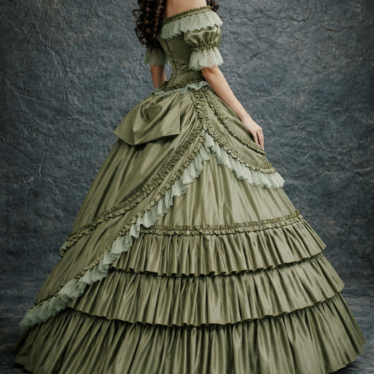 Katherine Pierce The Vampire Diaries 18th Century French Rococo Colonial Green Ball Gown