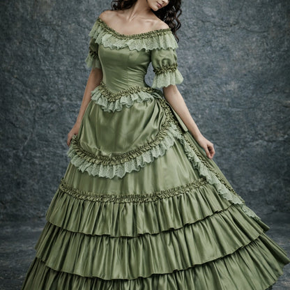 Katherine Pierce The Vampire Diaries 18th Century French Rococo Colonial Green Ball Gown