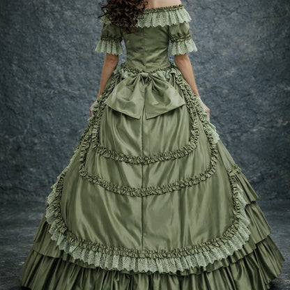 Katherine Pierce The Vampire Diaries 18th Century French Rococo Colonial Green Ball Gown