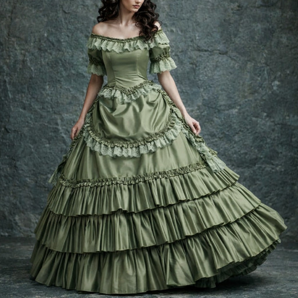 Katherine Pierce The Vampire Diaries 18th Century French Rococo Colonial Green Ball Gown