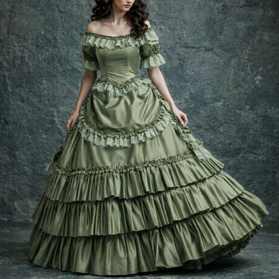 Katherine Pierce 1864 The Vampire Diaries French Rococo Colonial Green Ball Gown