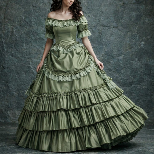 Katherine Pierce 1864 The Vampire Diaries French Rococo Colonial Green Ball Gown