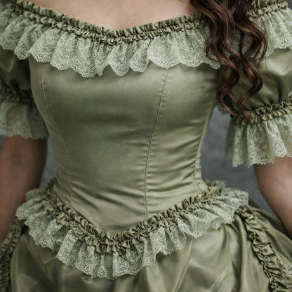 Katherine Pierce The Vampire Diaries 18th Century French Rococo Colonial Green Ball Gown