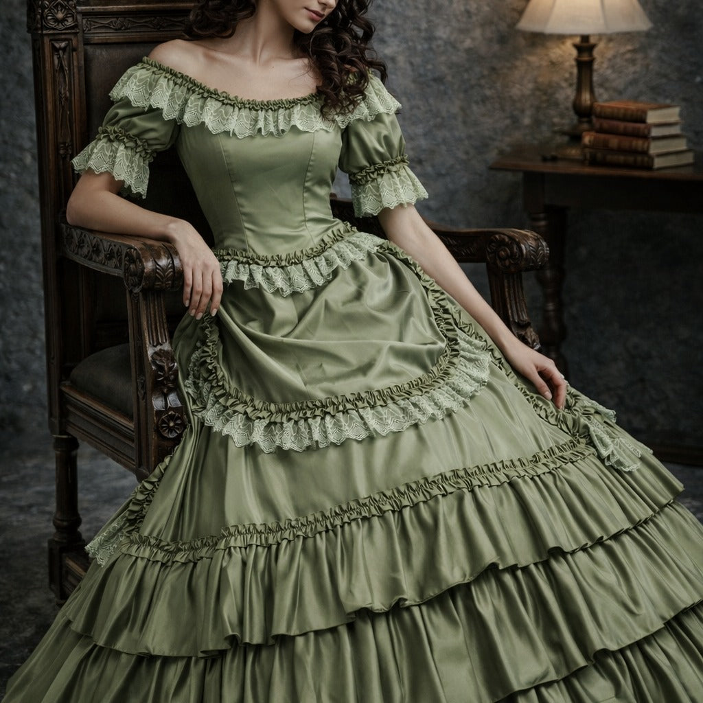 Katherine Pierce The Vampire Diaries 18th Century French Rococo Colonial Green Ball Gown