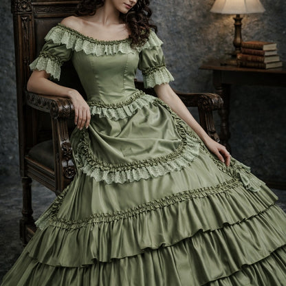 Katherine Pierce The Vampire Diaries 18th Century French Rococo Colonial Green Ball Gown