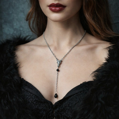 Vintage Medieval Victorian Silver Necklace or Choker with Black Crystal Accents