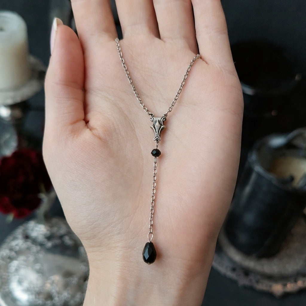 Vintage Medieval Victorian Silver Necklace or Choker with Black Crystal Accents