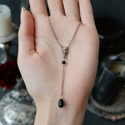 Vintage Medieval Victorian Silver Necklace or Choker with Black Crystal Accents