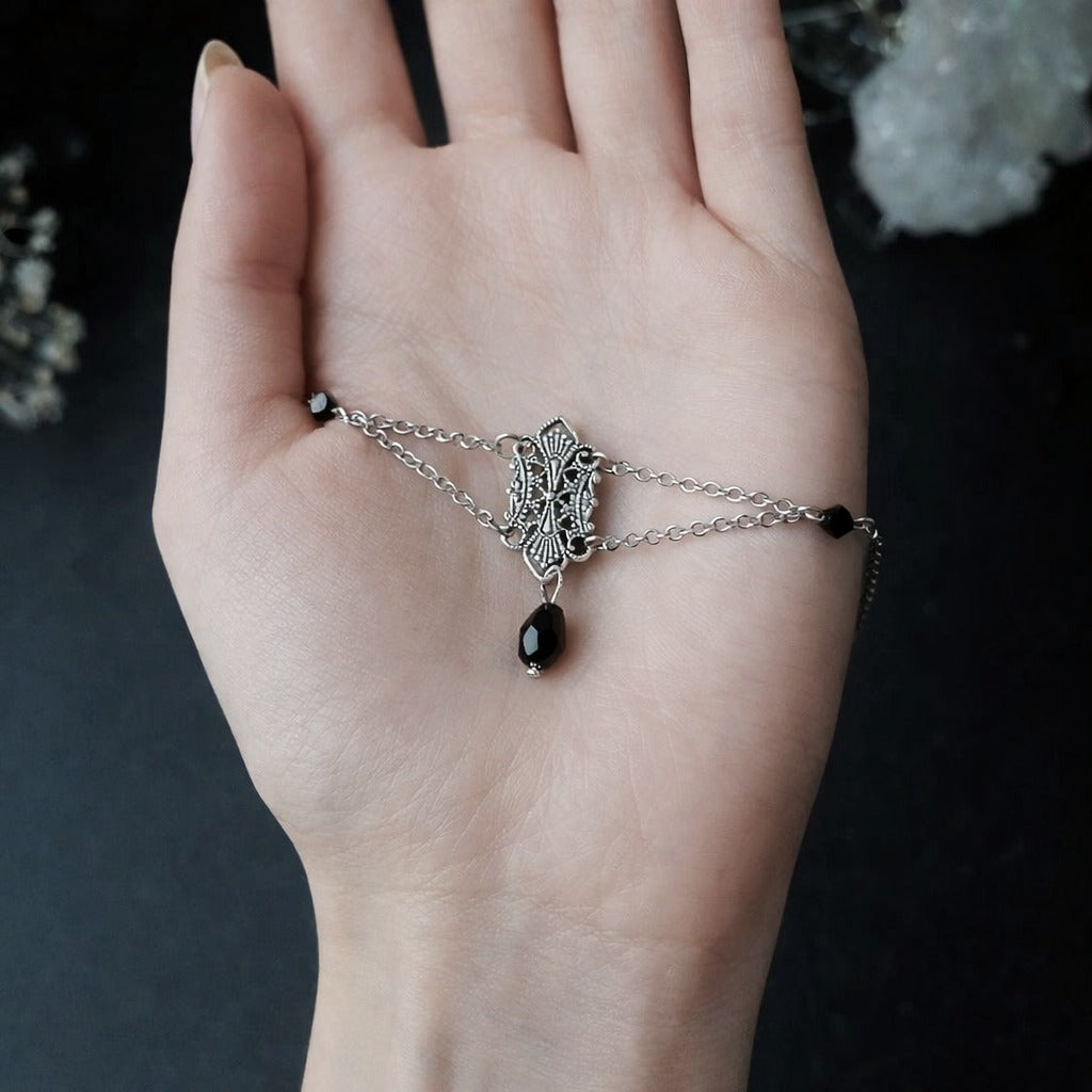 Vintage Medieval Victorian Silver Necklace or Choker with Black Crystal Accents