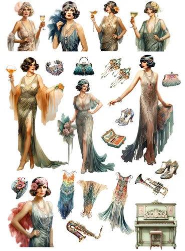 Vintage 1920s Great Gatsby Flapper Era Stickers (22pcs) - Lovez Aqua© - Default Title