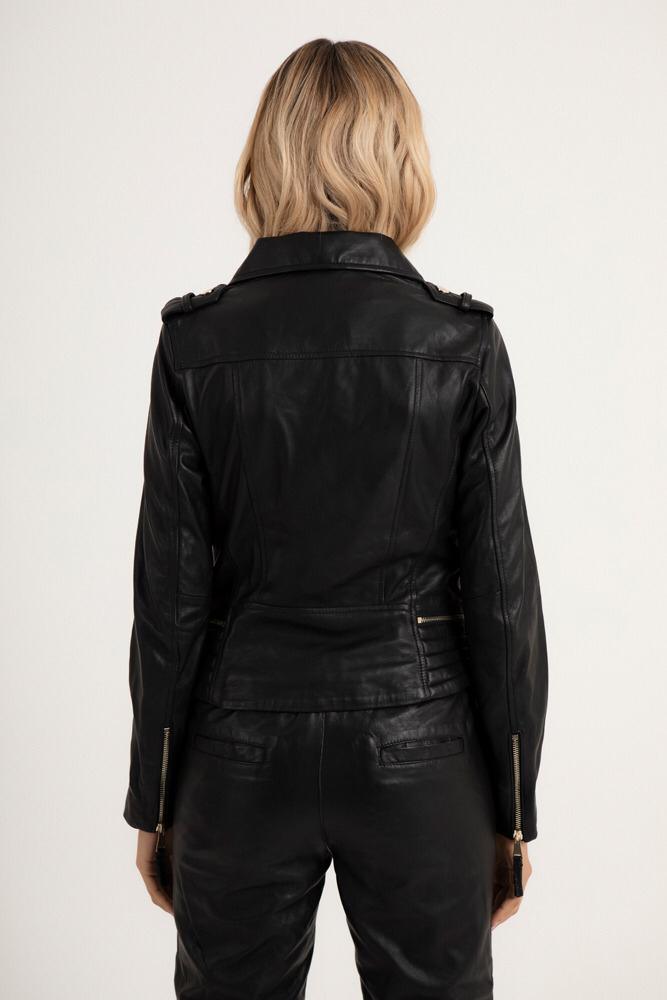 Women's Black Genuine Lambskin Leather Biker Jacket - Lovez Aqua© - 