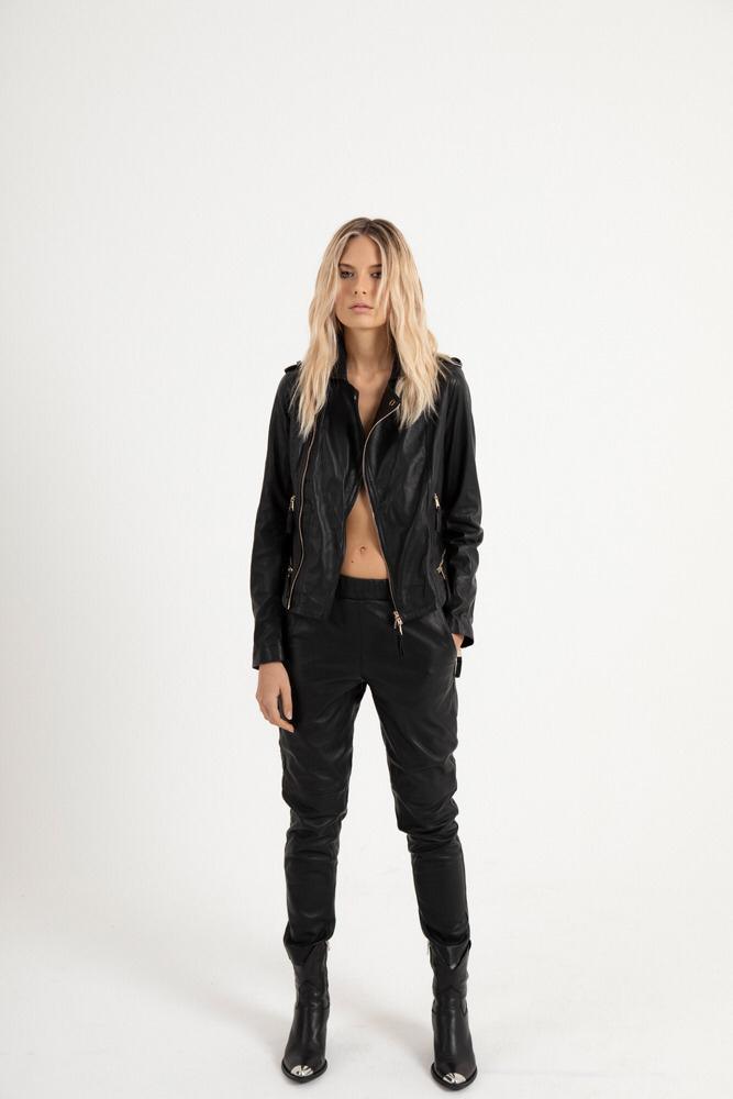 Women's Black Genuine Lambskin Leather Biker Jacket - Lovez Aqua© - 