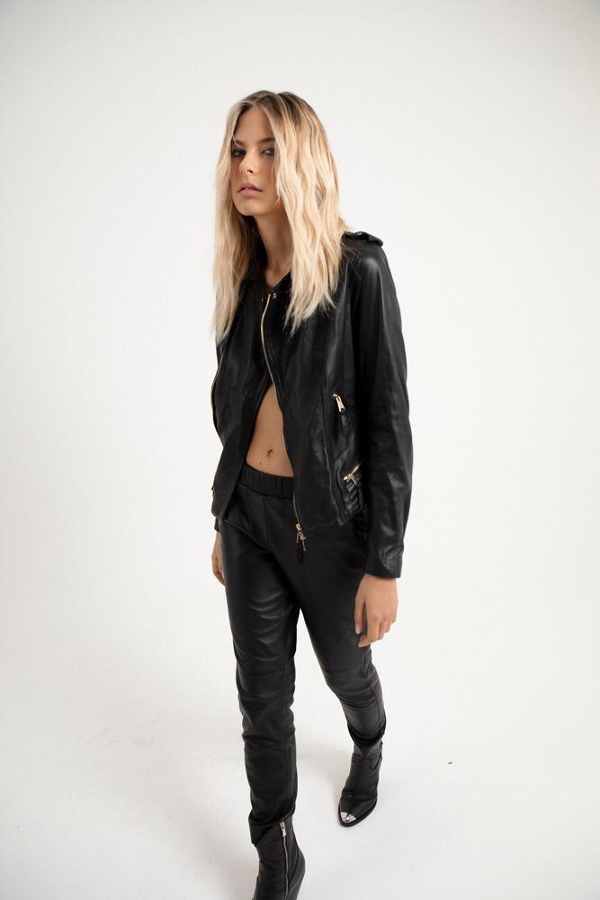 Women's Black Genuine Lambskin Leather Biker Jacket - Lovez Aqua© - 