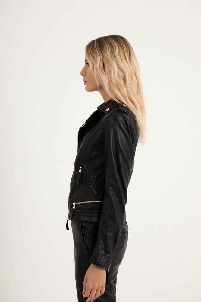 Women's Black Genuine Lambskin Leather Biker Jacket - Lovez Aqua© - 