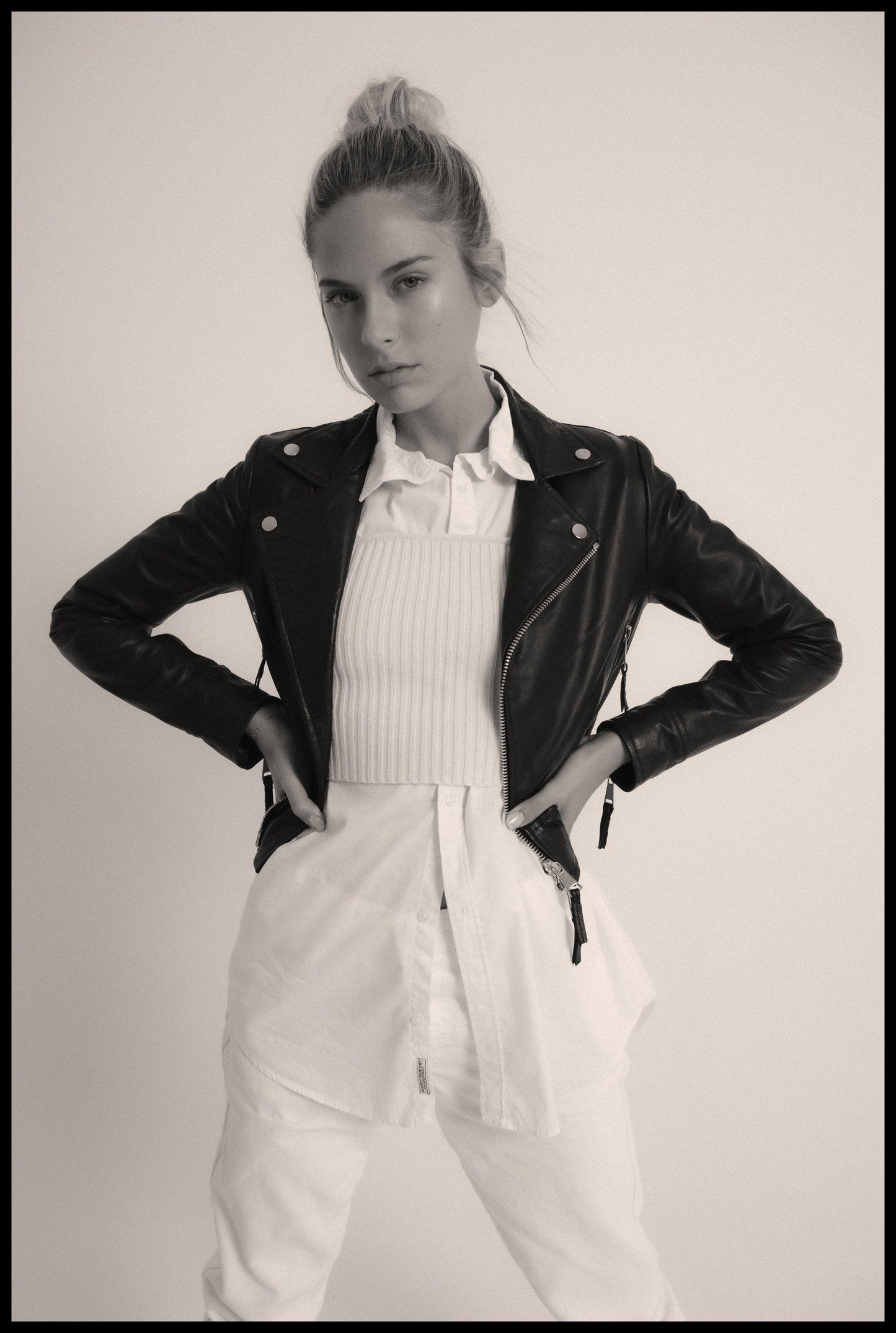 Women's Black Genuine Lambskin Leather Biker Jacket With Zipper - Lovez Aqua© - 