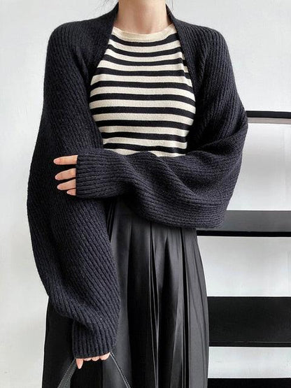 Women’s Black Knit Shrug Scarf With Ribbed Sleeves - Lovez Aqua© - Default Title