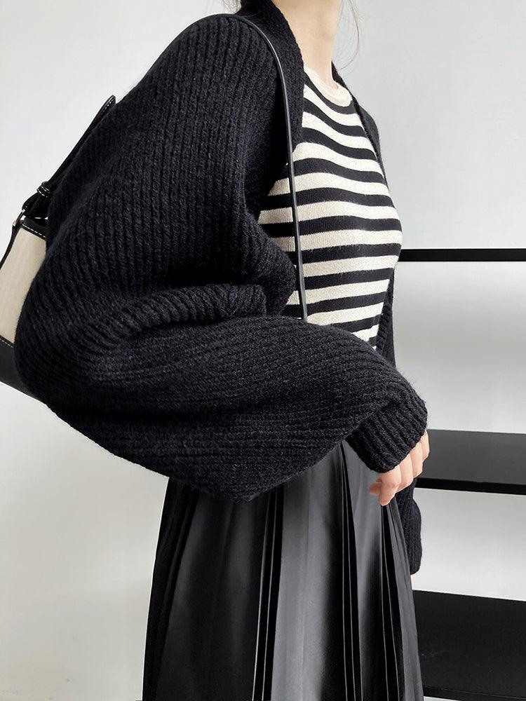 Women’s Black Knit Shrug Scarf With Ribbed Sleeves - Lovez Aqua© - 