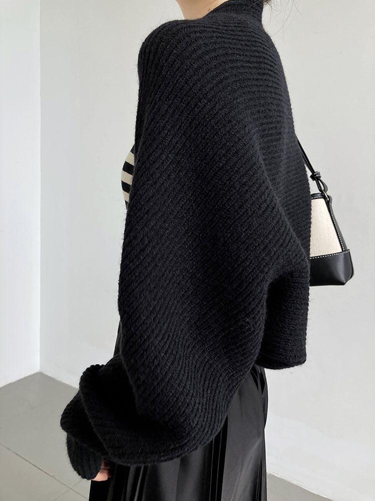 Women’s Black Knit Shrug Scarf With Ribbed Sleeves - Lovez Aqua© - 