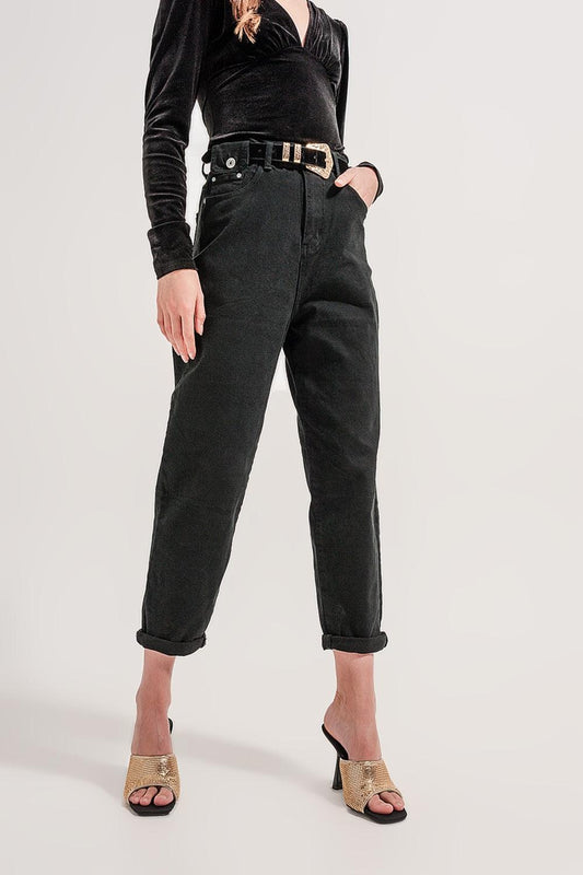 Women's Black Relaxed Fit Cotton Jeans With Pocket Detail - Lovez Aqua© - 
