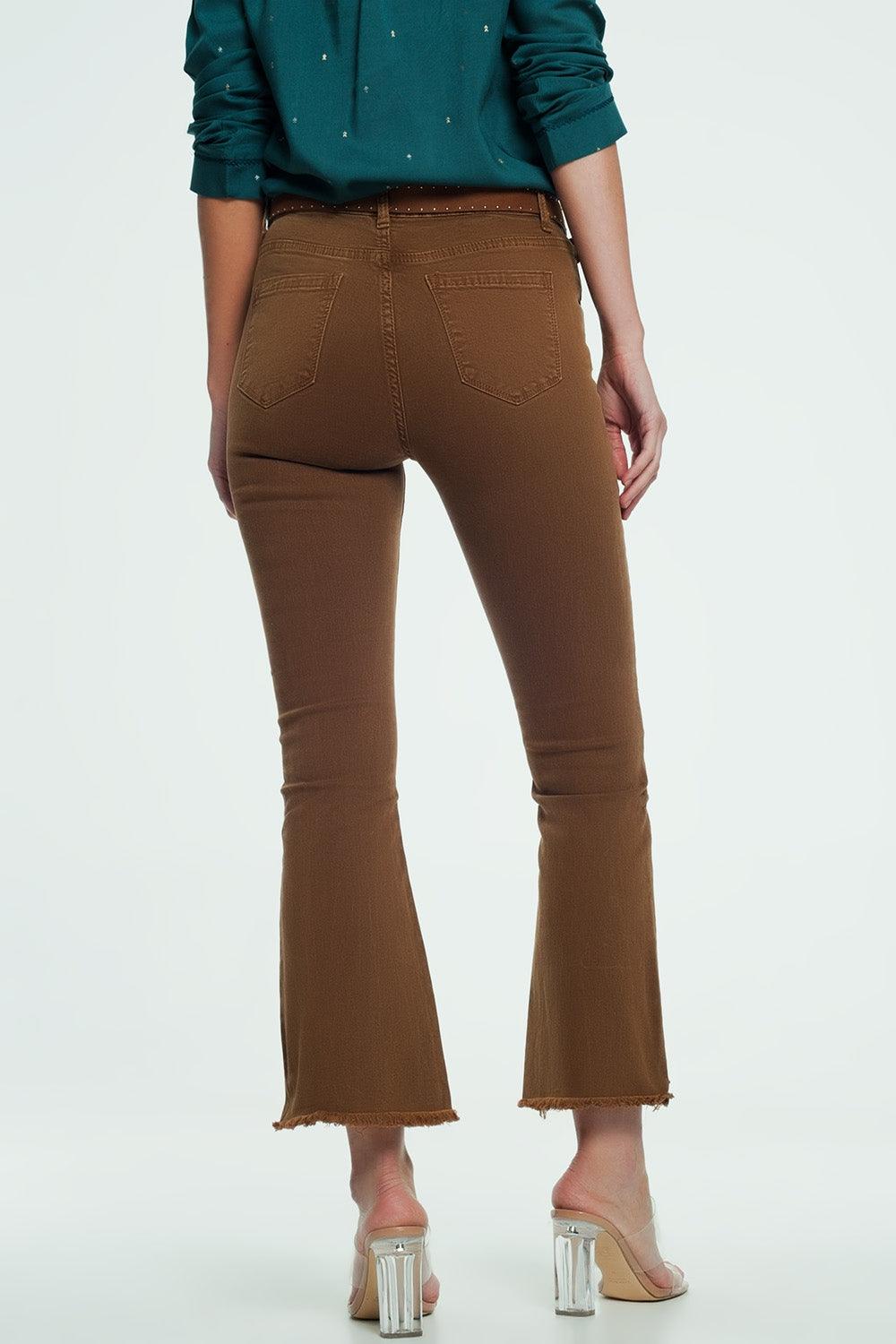 Women's Brown High Rise Raw Hem Flared Jeans - Lovez Aqua© - 