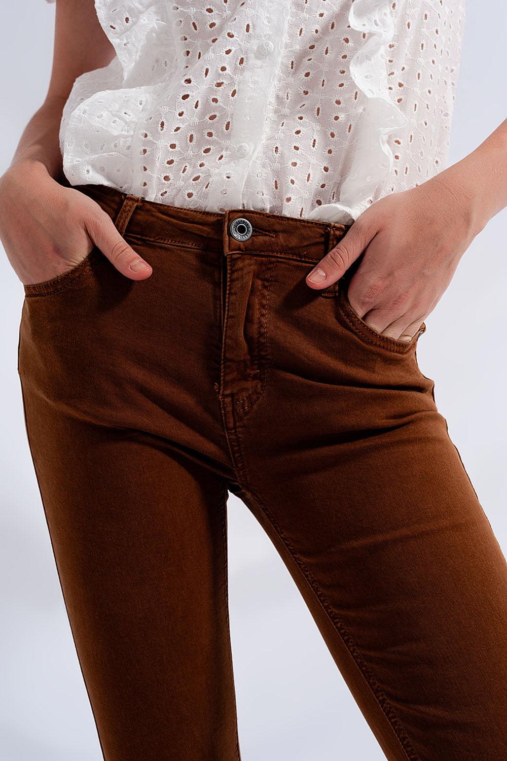 Women's Brown High Rise Raw Hem Flared Jeans - Lovez Aqua© - 
