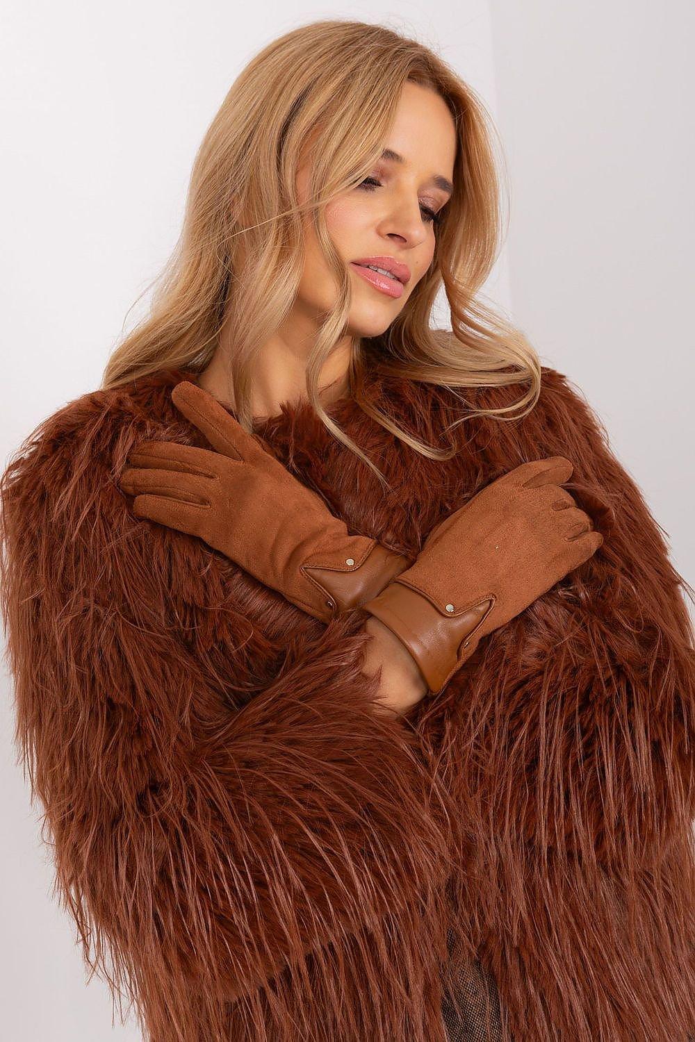 Women’s Brown Leather & Suede Gloves with Soft Lining - Lovez Aqua© - L/XL