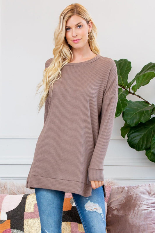 Women's Brushed Thermal Waffle Winter Sweater - Lovez Aqua© - 