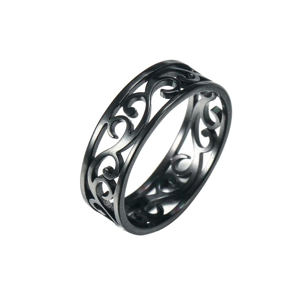 Women's Delicate Filigree Cutout Metallic Stainless Steel Ring - Lovez Aqua© - Black-B / 9