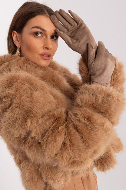 Women’s Elegant Taupe Genuine Leather & Suede Gloves - Lovez Aqua© - 